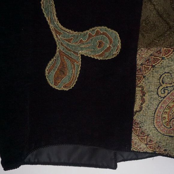 Vintage '90S Allure Petite Black Green Patchwork Paisley Tapestry Jacket PXS - Picture 15 of 16